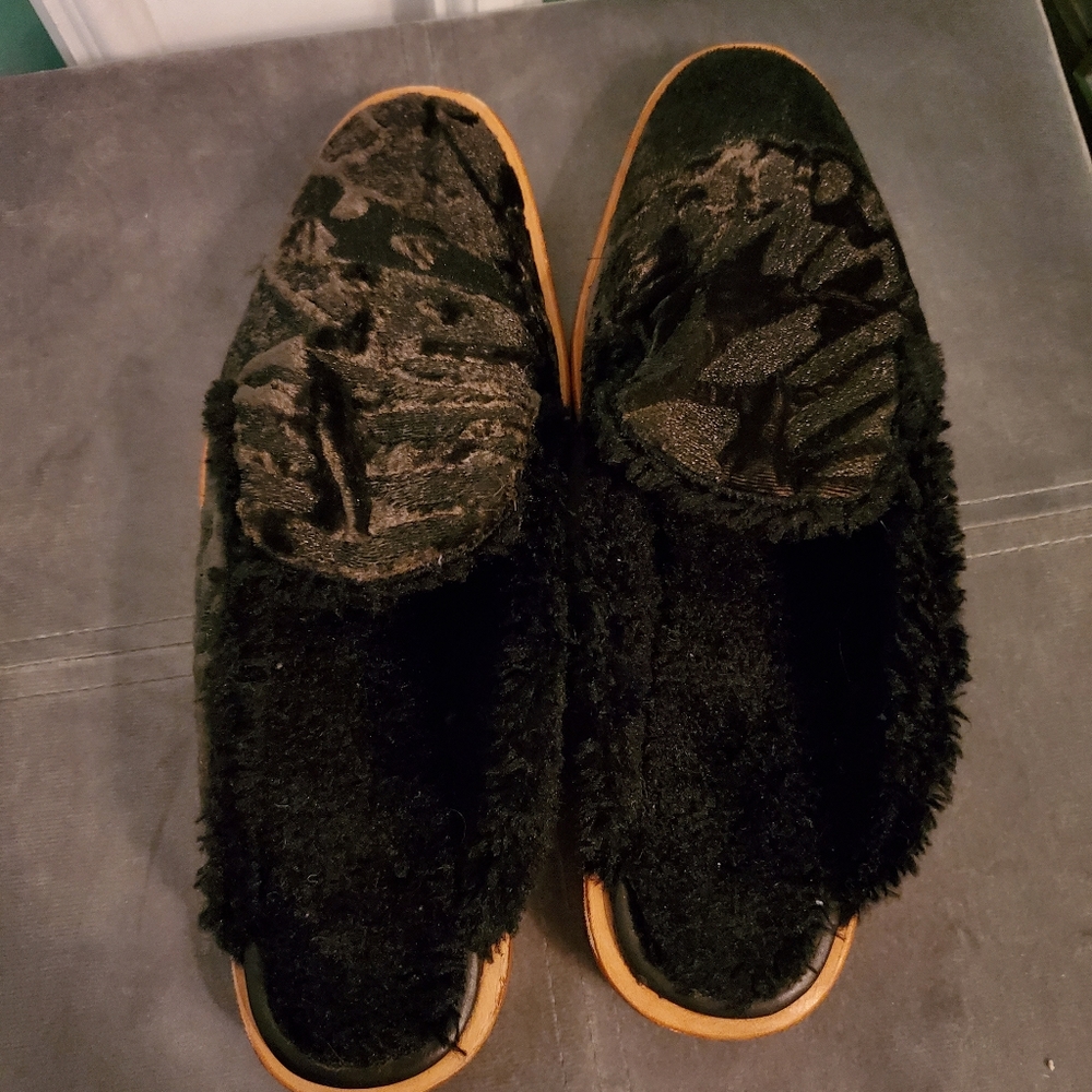 Free People Black Fluffy Mules